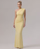 Aurelia Maxi Dress in yellow, one-shoulder design, stretch jersey, offers a sleek silhouette for elevated occasions by Lauven.
