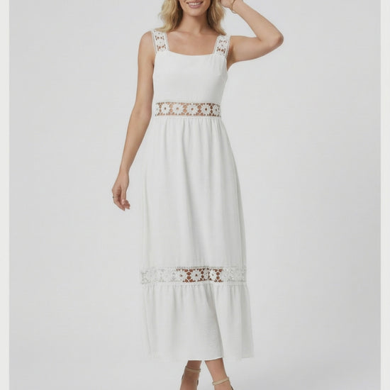 Lauven Seren Midi Dress features delicate lace insets perfect for spring and summer events.