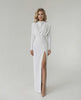 Liora Maxi Dress by Lauven - Elegant white fit and flare dress with high side slit and long sleeves.