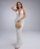Lunara Maxi Dress with halter V-neck and textured polyester blend, perfect for warm weather by Lauven.