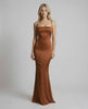 Sienna Maxi Dress - Brown satin dress featuring spaghetti straps and sleek silhouette by Lauven.