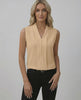 Sahara Top - Elegant sleeveless V-neck beige top by Lauven, showcases soft drape and refined style for modern wardrobes.