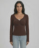 Mocha Pullover by Lauven - Women’s Slim Fit V-Neck Long Sleeve Sweater with Button Detail