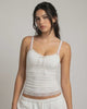 Lunelle Top by Lauven - Soft ivory lace trim camisole with bow detail for feminine elegance