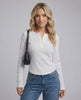 Nara Long Sleeve by Lauven – Women’s white long sleeve top with round neckline and slim fit.