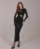 Zafira Maxi Dress - Black long sleeve dress with cut-out details, metallic accents, and fitted silhouette by Lauven.