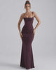 Celeste Maxi Dress in deep plum, featuring spaghetti straps and sleek sheath silhouette by Lauven.