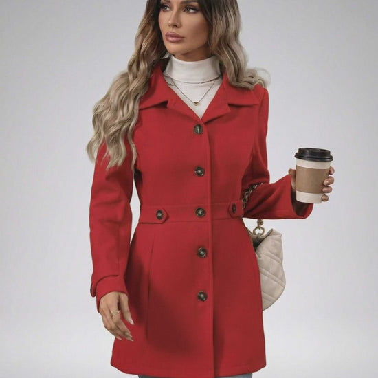 Crimson Sculpt Jacket by Lauven - Stylish women's tailored red jacket in a slim fit design.