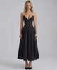 Aveline Midi Dress - Structured polyester, fitted bodice, V-neckline, flowing skirt, modern silhouette by Lauven.