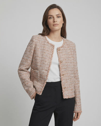 Florence Jacket by Lauven, women's tweed jacket in multitone weave, elegant workwear, long sleeve round neck style.