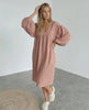 Roselle Midi Dress - Dusty rose cotton dress with puff sleeves, feminine charm from Lauven, perfect for everyday wear.