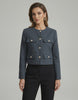 Marina Jacket by Lauven - Elegant wool blend jacket in slate blue with gold button details.