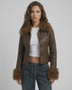 Ember Fur Jacket by Lauven - Women's slim fit PU jacket with faux fur collar and sleeves.