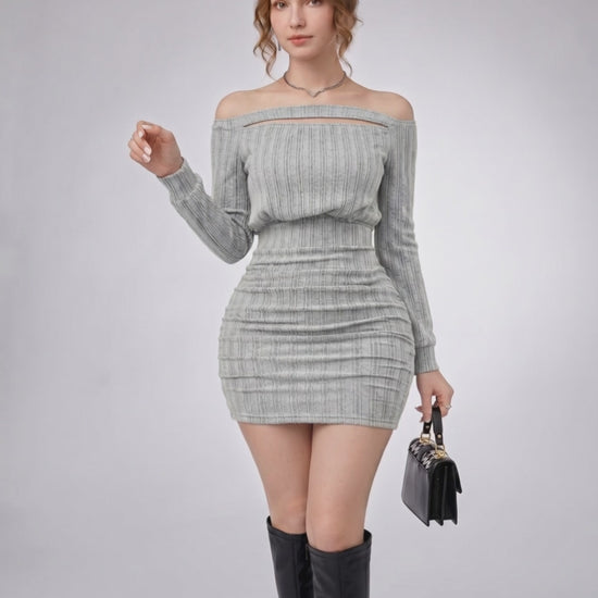 Aveline Mini Dress - Textured Knit, Off-Shoulder Neckline, Bodycon Silhouette by Lauven