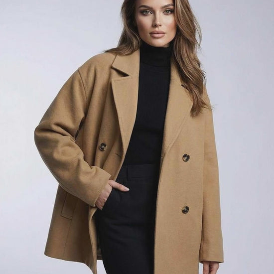 Monaco Jacket by Lauven – Women's camel jacket with oversized tailored silhouette for a polished finish.