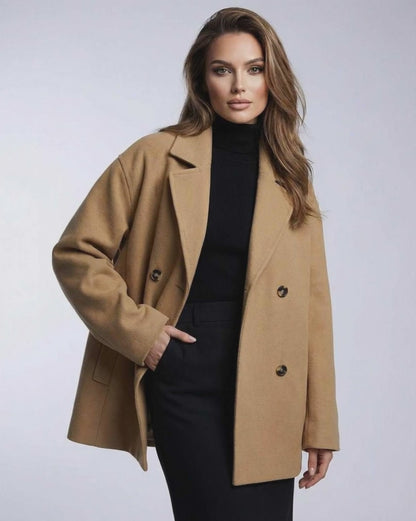 Monaco Jacket by Lauven – Women's camel jacket with oversized tailored silhouette for a polished finish.