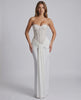 Serelisse Maxi Dress showcasing an off-the-shoulder design, structured corset bodice, and fluid skirt by Lauven.