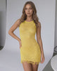 Marigold Mini Dress by Lauven - Yellow Sequin Sheath Mini Dress with Frayed Hem for a vibrant summer look.