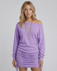 Lilac Mini Dress by Lauven featuring gathered drawstrings and a relaxed fit.