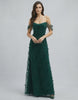 Elaris Maxi Dress - Green Lace Maxi Dress with Off Shoulder Tulle Sleeves by Lauven, elegant and romantic evening wear.