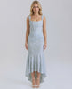 Celeste Maxi Dress by Lauven featuring an elegant square collar and jacquard fabric in pale blue.