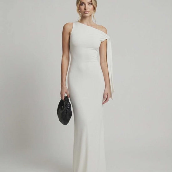 Elara Maxi Dress - Elegant one shoulder white maxi dress, floor length silhouette by Lauven, crafted for a refined look.