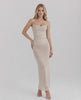 Aurelia Maxi Dress - Beige Mesh Bodycon Dress with Lace Details and Slim Fit Silhouette by Lauven