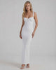 Celeste Maxi Dress - Elegant white satin silhouette by Lauven, featuring a sleek design perfect for formal events.