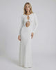 Serene Maxi Dress by Lauven in textured white cotton-polyester blend with elegant hollow-out details.