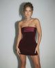 Vela Mini Dress by Lauven – Elegant burgundy velvet A-line dress with satin off-the-shoulder neckline.