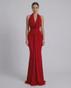 Celeste Maxi Dress by Lauven, elegant red satin silhouette designed for formal occasions.