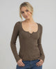 Monaco Long Sleeve by Lauven – Women’s brown ribbed knit long sleeve shirt featuring a sleek slim fit.