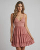 Blossom Mini Dress by Lauven in soft pink with lace and pleated design, perfect for summer outings and parties.