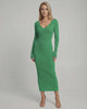 Ivy Midi Dress - Elegant green ribbed V-neck knit dress by Lauven, perfect for a stylish autumn and winter wardrobe.