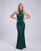 Selene Maxi Dress - Elegant emerald green satin gown with halter detail, perfect for refined occasionwear by Lauven.