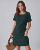 Avelin Mini Dress in textured fabric, round neckline, short sleeves, ideal for warm weather by Lauven.