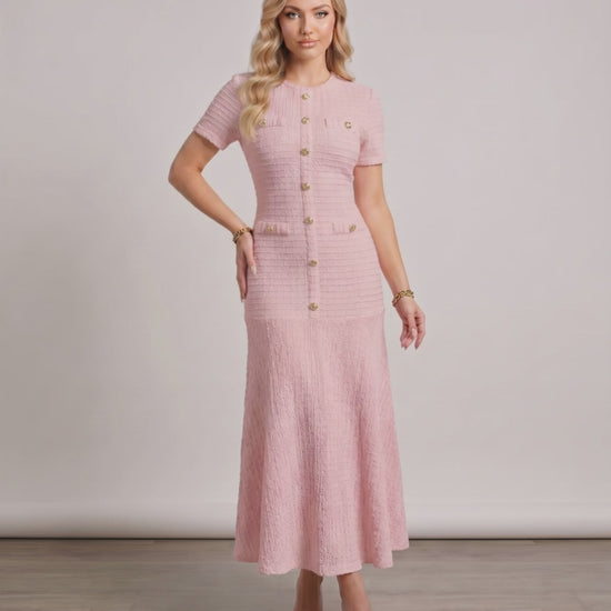 Aureline Maxi Dress by Lauven, textured knit with round neck, gently flared hem, smooth finish, ideal for modern wardrobes.