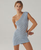 Celeste Mini Dress by Lauven in light blue with asymmetrical design and cut-out details.