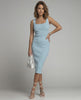 Sienna Midi Dress: Ribbed knit bodycon elegance in blue, flattering fit by Lauven. Perfect for day-to-night wear.