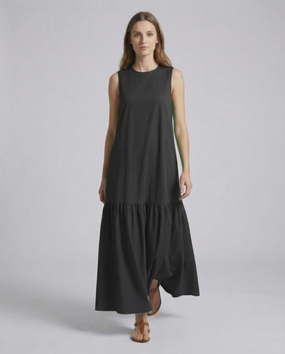 Nocta Midi Dress - Black sleeveless dress with relaxed silhouette for effortless summer style by Lauven.