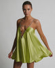 Chartreuse Mini Dress by Lauven - Flowy A-Line silhouette with V-neck and stunning silver chain details.