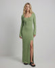 Verde Maxi Dress by Lauven, long sleeve, slim fit, ankle-length with side slit for stylish spring wear.
