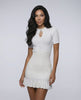 Bianca Mini Dress - Ribbed Knit A-Line Mini Dress with Ruffle Hem by Lauven, soft cotton-blend fabric, modern style.