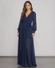 Noctra Maxi Dress in navy chiffon, featuring long sleeves and a wrap front V-neckline, elegant eveningwear by Lauven.