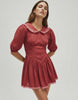 Rosette Mini Dress by Lauven featuring a Peter Pan collar and puff sleeves in a charming red design.