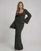 Noiré Maxi Dress featuring ribbed knit fabric, long sleeves, elegant silhouette by Lauven.