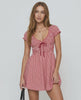 Azura Mini Dress by Lauven, red checkered sleeveless dress with empire waist and O-neck design.