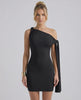 Noir Mini Dress - Black one shoulder bodycon with asymmetric neckline by Lauven, offering a sleek fit and modern appeal.