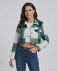 Aspen Jacket by Lauven – Women’s green plaid cropped jacket with relaxed fit, perfect for layering in transitional seasons.