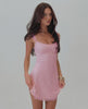Luna Mini Dress by Lauven - Elegant lace sheath dress in soft pink with spaghetti straps and square neckline.